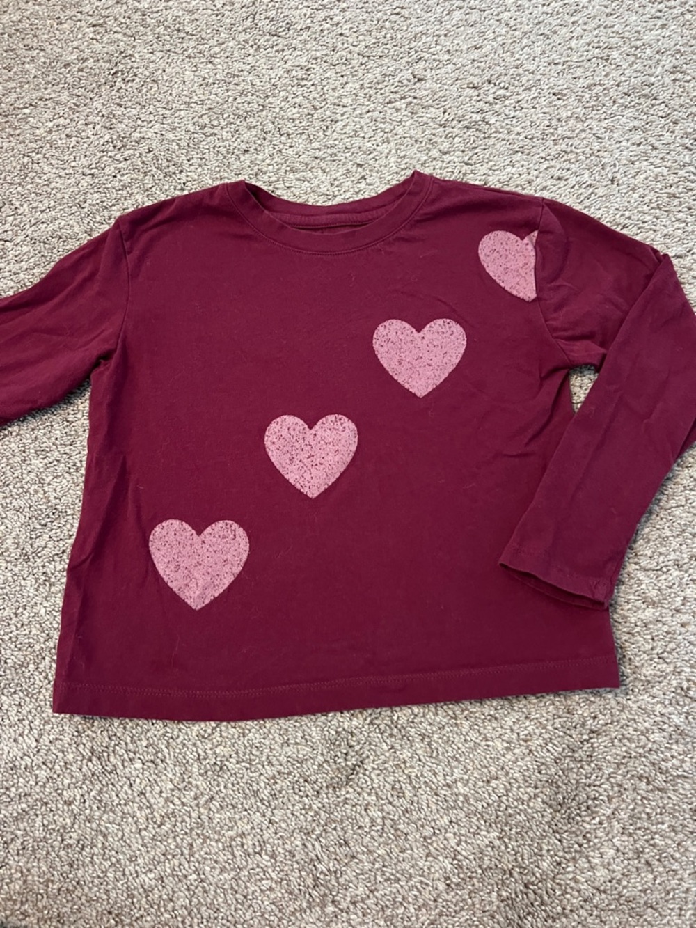 GAP Maroon Long-Sleeve Tee with Heart Prints